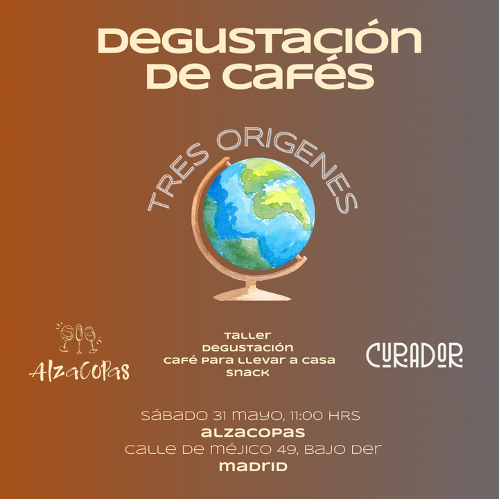 Degustación de cafés de especialidad con cata de tres orígenes, guía experta y snack en Madrid.
