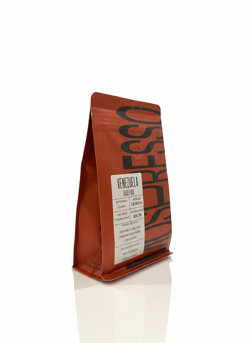 Bolsa de café Venezuela Pink Bourbon tostado por Mospresso en Madrid con notas de cereza, chocolate oscuro y vainilla.